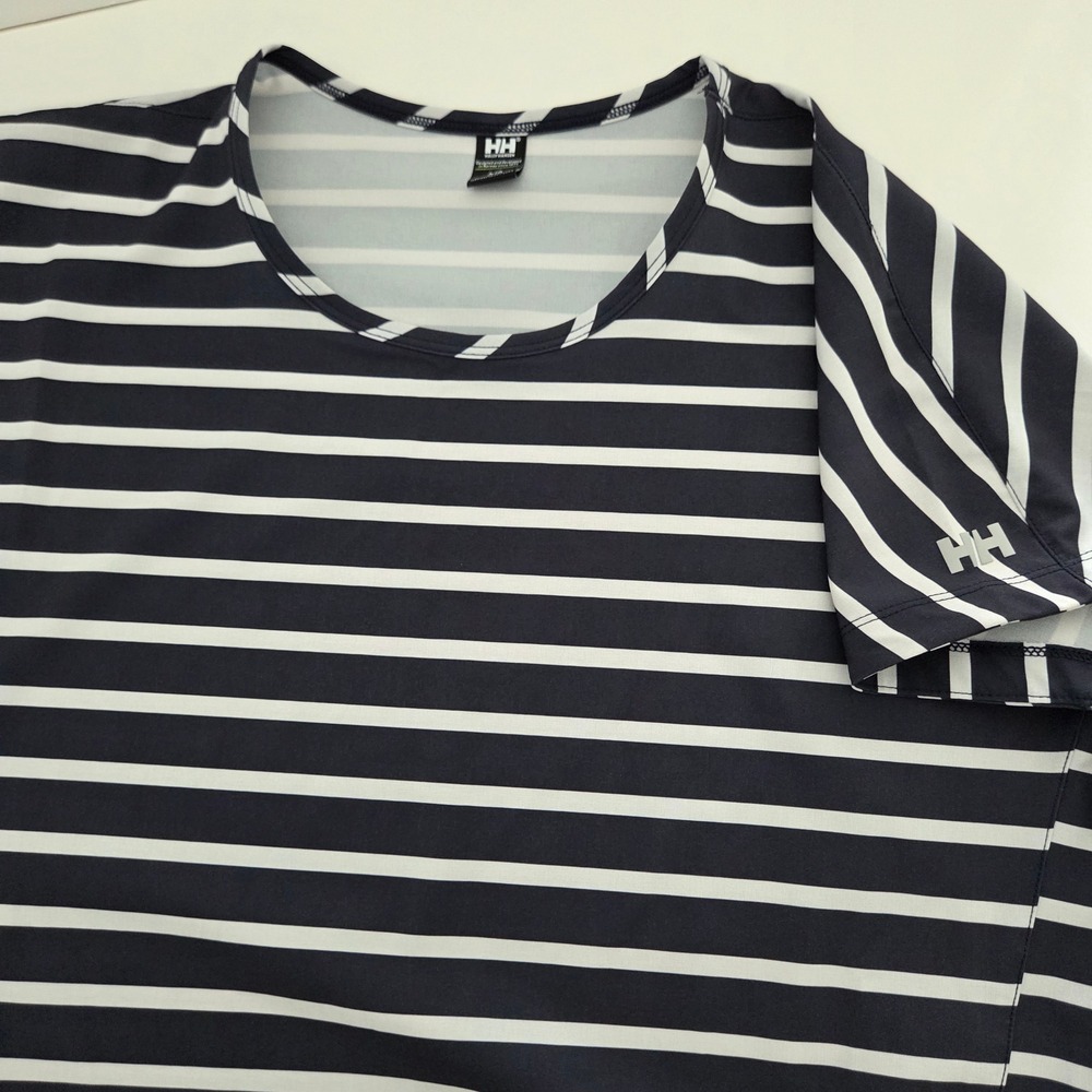 Helly Hansen Striped Dress Navy White Short Sleeve Pocket Womens Large